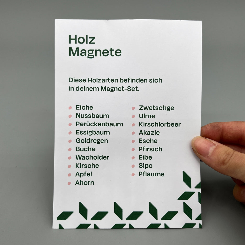 Holzmagnete – Set mit 19 verschiedenen Holzarten