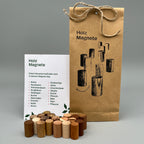Holzmagnete – Set mit 19 verschiedenen Holzarten